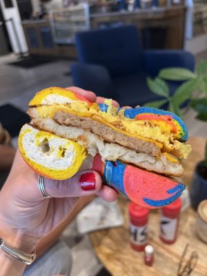 Vegan Trifecta sandwich w/hash brown  at Ayla's Bagel & Coffee in Woodbury