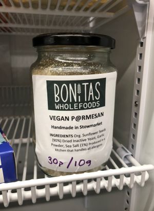 Home-made Vegan P@rmesan at Bonitas Wholefoods in Stowmarket
