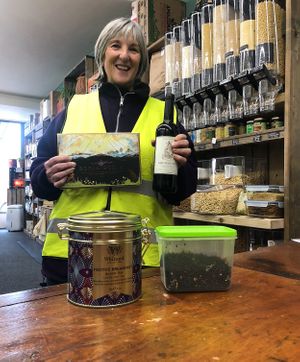 Regula "refiller" Maggie gets a little thank you for being our 5000th refill. at Bonitas Wholefoods in Stowmarket