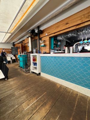 Interior bar and open kitchen at Southsea Beach Cafe in Southsea