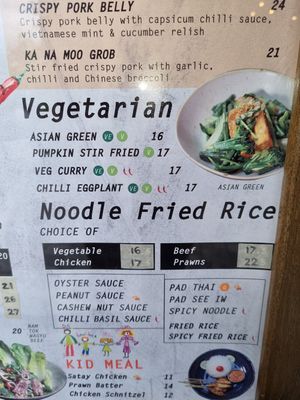 Vegan menu options. (VE) at Kinn Thai in Mill Park