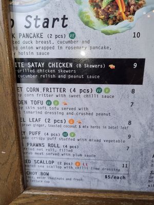 Vegan menu options. (VE) at Kinn Thai in Mill Park