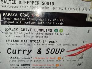 Vegan menu options. (VE) at Kinn Thai in Mill Park