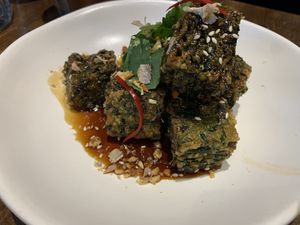 Chive cakes. Quite good  at Kinn Thai in Mill Park