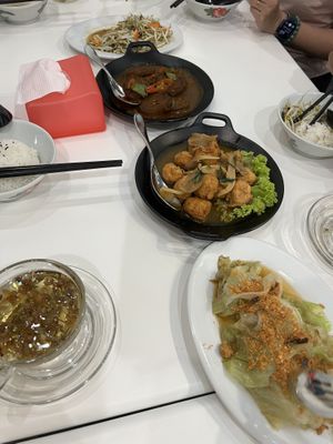 Bean Sprouts with Olive Vegetables, Fish Masala, Tom Yam Chicken   at Bodhi Tree Vegetarian Cafe - 菩提树 in Penang