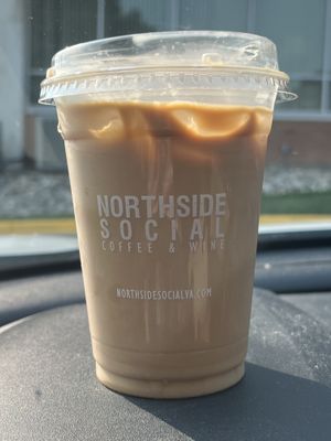 Cherry pink peppercorn oatmilk latte  at Northside Social in Falls Church