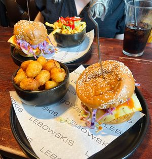 Chick’n burgers with Irn Bru hot saucee  at Lebowskis in Glasgow