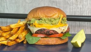 Zack Burger and fries at Zammy's Vegan Kitchen in Columbus