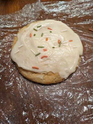 Iced sugar cookie with holiday sprinkles at Zammy's Vegan Kitchen in Columbus