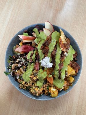 Hot bowl with 5 options (think it was the medium size - $20)  at Wild Pear Kitchen in New Plymouth