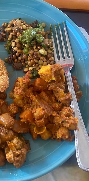 Lentil salad, tofu curry and Caribbean bake  at Wild Pear Kitchen in New Plymouth