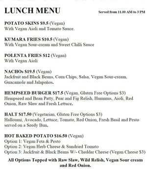 Lunch menu at Wild Pear Kitchen in New Plymouth