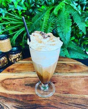 Iced Chocolates & Coffees you choose your plant milk & topped with Lentil cream at Wild Pear Kitchen in New Plymouth