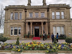 The front of the house (April 2022) at Oulton Hall Hotel in Leeds