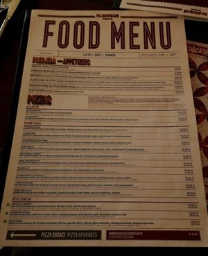 Menu - we asked for pizzas without cheese and they were great   at Fabrique in Split