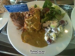 Nut loaf with green sauce, Waldorf salad and green salad with basil mint dressing.  All vegan! at Graenn Kostur in Reykjavik