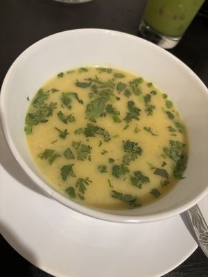 Lentil soup (half) comes with one piece of toast / bread   at Rose & Joe  in Mumbai