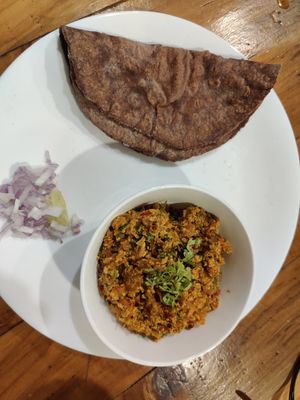 Paneer (mock) bhurji with ragi flatbread at Rose & Joe  in Mumbai