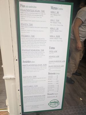 Menu at Falafel For You in Paris