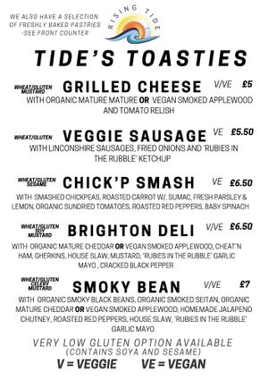 Current toasties! at Rising Tide in Brighton
