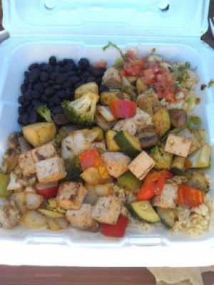 Wafu Bowl: Sautéed Polynesian tofu and banzai veggies over brown rice at Wahoo's - 4S Ranch in San Diego