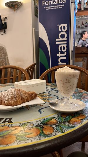 croissant and almond granite  at Bam Bar in Taormina