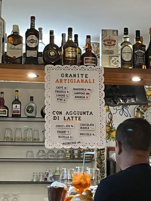 Granite options. Upper section is vegan, bottom section contain milk.  at Bam Bar in Taormina