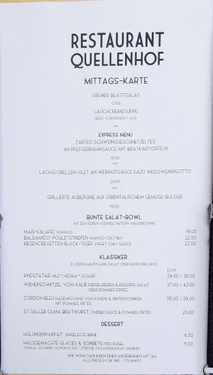 Lunch menu (changing) at Quellenhof in Gossau