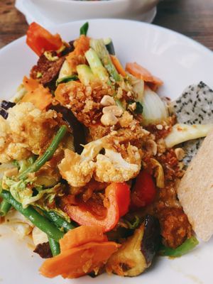 a spicy dish with coconut milk sauce and lots of veggies   at Vegan 1983 in Erfurt