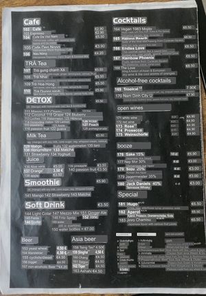 Menu auto-translated English   at Vegan 1983 in Erfurt