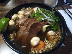 Soup with vegan duck at Vegan 1983 in Erfurt