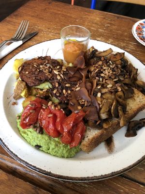 Sensational - full vegan breakfast with the surprising but very satisfying addition of pakora. This was simply delicious.  at Root in Hythe