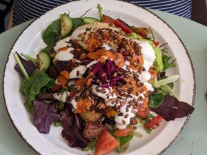 Bhajia and salad (GF) at Root in Hythe