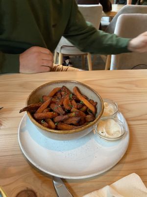 Best Sweet Potato Fries in the universe with vegan sauer cream souse   at Endless in Leipzig