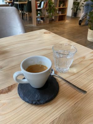 Perfect espresso, served with sparkling water   at Endless in Leipzig