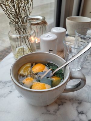 Tea with orange, ginger, mint (omit honey)  at Endless in Leipzig