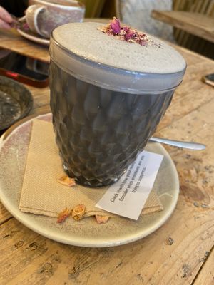Activated charcoal with oat milk   at VIBE Plant Based Cafe & Restaurant in Douglas