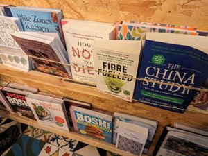 Reading material at VIBE Plant Based Cafe & Restaurant in Douglas