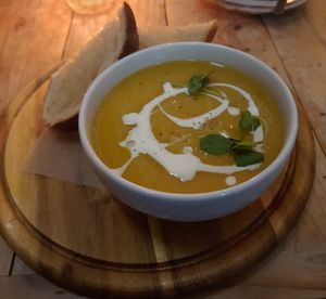 Soup of the day at VIBE Plant Based Cafe & Restaurant in Douglas