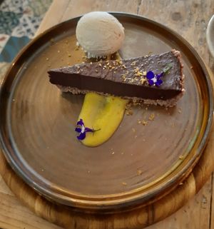 Chocolate tart at VIBE Plant Based Cafe & Restaurant in Douglas
