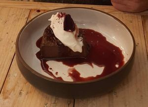 Choc cherry tart at VIBE Plant Based Cafe & Restaurant in Douglas
