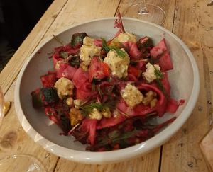 Beetroot pasta at VIBE Plant Based Cafe & Restaurant in Douglas