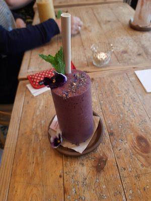 Blueberry power smoothie at VIBE Plant Based Cafe & Restaurant in Douglas