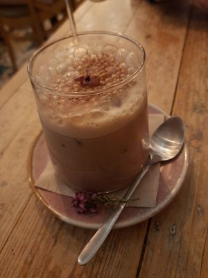 Iced Gurana Cacao drink at VIBE Plant Based Cafe & Restaurant in Douglas