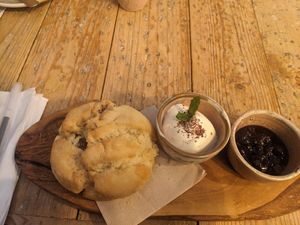 Scone with cream at VIBE Plant Based Cafe & Restaurant in Douglas