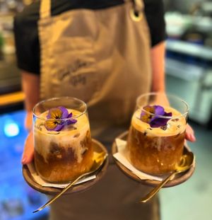 Iced Vietnamese coffee made with almond milk blended with dates & cardamom pods at VIBE Plant Based Cafe & Restaurant in Douglas