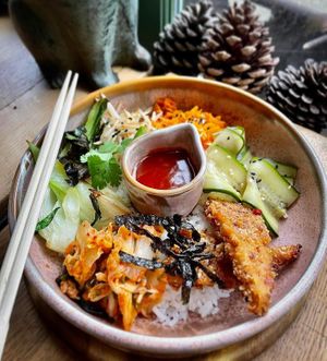 Korean Bibimbap at VIBE Plant Based Cafe & Restaurant in Douglas