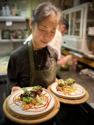 Korean bbq mushroom skewer, gochuhjang sauce and slaw   at VIBE Plant Based Cafe & Restaurant in Douglas