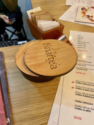 Coasters with restaurant name  at Knaftea in Jerusalem