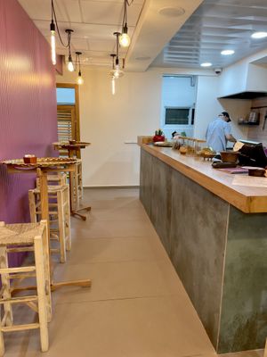 Indoor seating  at Knaftea in Jerusalem